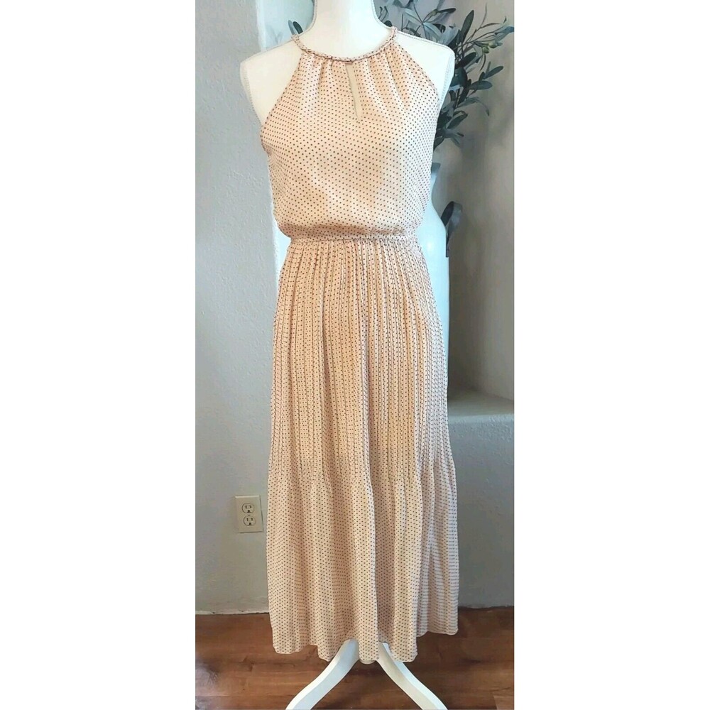 Maison Jules Midi  Chiffon Summer Ivory &  Polka Dot Halter Dress Size Small